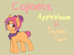 Size: 3050x2268 | Tagged: safe, artist:jolliapplegirl, imported from derpibooru, oc, oc only, oc:capoeira, earth pony, pony, bio, female, filly, next generation, offspring, parent:apple bloom, parent:tender taps, parents:tenderbloom, solo