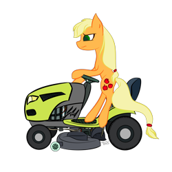 Size: 5000x5000 | Tagged: safe, artist:kids-in-the-corner, artist:those kids in the corner, imported from derpibooru, applejack, pony, absurd resolution, confused, female, lawn mower, mare, simple background, solo, transparent background, worried