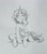Size: 1133x1280 | Tagged: safe, artist:aphphphphp, imported from derpibooru, oc, oc only, oc:dust runner, pony, unicorn, bellyrubs, commission, disembodied hand, female, hand, mare, monochrome, petting, sitting, solo