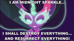 Size: 1280x720 | Tagged: safe, edit, edited screencap, imported from derpibooru, screencap, sci-twi, twilight sparkle, equestria girls, friendship games, female, house of the dead, image macro, meme, midnight sparkle, midnight sparkle's lines, quote, roy curien, solo, the house of the dead, the wheel of fate