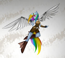 Size: 1280x1129 | Tagged: safe, artist:alidraws, imported from derpibooru, rainbow dash, anthro, unguligrade anthro, artificial wings, augmented, clothes, female, goggles, mechanical wing, solo, steampunk, wings