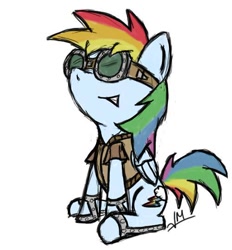 Size: 500x539 | Tagged: safe, artist:askrainbowdashstuff, imported from derpibooru, rainbow dash, pony, female, goggles, sitting, solo, steampunk