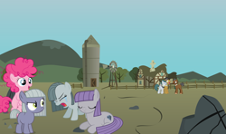 Size: 1024x607 | Tagged: safe, artist:arcgaming91, imported from derpibooru, cloudy quartz, igneous rock pie, limestone pie, marble pie, maud pie, pinkie pie, oc, pony, bipedal, crying, female, filly, filly limestone pie, filly marble pie, filly maud pie, filly pinkie pie, wrong cutie mark, young, younger