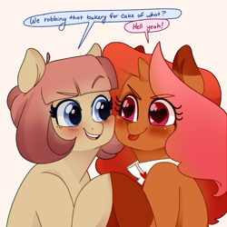 Size: 800x800 | Tagged: safe, artist:ruhianna, imported from derpibooru, oc, oc only, oc:romancedy, oc:ruby rue, earth pony, pony, unicorn, cute, dialogue, female, heart eyes, looking at each other, mare, ocbetes, smiling, speech bubble, wingding eyes