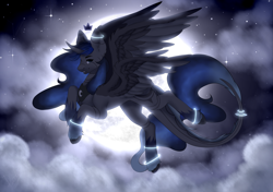 Size: 2557x1799 | Tagged: safe, artist:dusty-onyx, artist:dustyonyx, imported from derpibooru, oc, oc only, alicorn, pony, alicorn oc, commission, female, flying, leonine tail, mare, night