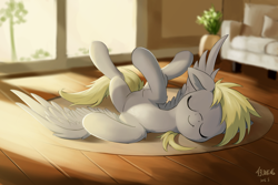 Size: 5314x3543 | Tagged: safe, artist:draconidsmxz, imported from derpibooru, derpy hooves, pegasus, pony, behaving like a cat, behaving like a dog, belly, chest fluff, cottagecore, couch, cute, daaaaaaaaaaaw, derpabetes, eyes closed, featured image, female, floppy ears, happy, hnnng, mare, nap, on back, pure, signature, sleeping, smiling, solo, spread legs, spread wings, spreading, sunbathing, sweet dreams fuel, weapons-grade cute, wholesome, wings