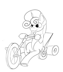 Size: 694x799 | Tagged: safe, artist:the-fox-experiment, imported from derpibooru, sweetie belle, unicorn, :3, bicycle, big wheel, sketch