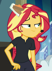 Size: 491x673 | Tagged: safe, imported from derpibooru, screencap, sunset shimmer, all the world's off stage, equestria girls, equestria girls series, all the world's off stage: micro chips, cropped, female, solo