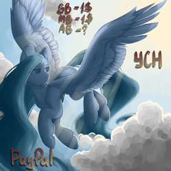 Size: 3000x3000 | Tagged: safe, artist:rico_chan, imported from derpibooru, oc, oc only, pony, auction, cloud, commission, digital art, female, flying, high res, looking right, mare, sky, solo, spread wings, wings, ych example, your character here