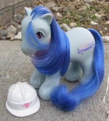 Size: 415x461 | Tagged: safe, artist:smlahyee, imported from derpibooru, 4-speed, earth pony, pony, big brother ponies, g1, hard hat, irl, male, photo, solo, spain, spanish, toy