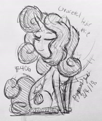 Size: 2237x2641 | Tagged: safe, artist:floofyfoxcomics, imported from derpibooru, oc, oc only, oc:autumn science, pony, unicorn, female, mare, monochrome, sitting, solo, traditional art