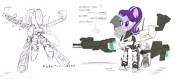 Size: 2600x1173 | Tagged: safe, artist:satv12, imported from derpibooru, starlight glimmer, pony, unicorn, armor, armored core, bayonet, engrish, female, glowing horn, gun, japanese, machine gun, mech, missile launcher, smiling, solo, weapon, white glint