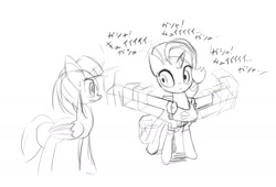 Size: 1203x820 | Tagged: safe, artist:satv12, imported from derpibooru, starlight glimmer, twilight sparkle, twilight sparkle (alicorn), alicorn, pony, unicorn, armor, japanese, mech, missile launcher, monochrome, sketch