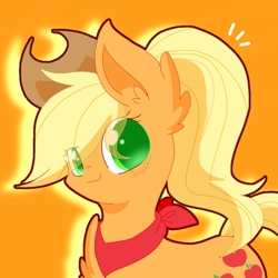 Size: 768x768 | Tagged: safe, artist:jisuppe, imported from derpibooru, applejack, earth pony, pony, alternate hairstyle, colored pupils, ear fluff, female, hat, mare, neckerchief, ponytail, solo