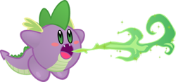 Size: 600x281 | Tagged: safe, artist:jrk08004, imported from derpibooru, spike, crossover, fire, fire breath, kirby, kirby (character), kirby (series), kirby spike, kirbyfied, male, nintendo, puffball, simple background, solo, species swap, transparent background, video game