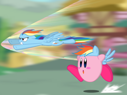 Size: 1351x1013 | Tagged: safe, artist:kingtoby19, imported from derpibooru, rainbow dash, pegasus, pony, clothes, cosplay, costume, crossover, kirby, kirby (character), kirby (series), nintendo, puffball, video game