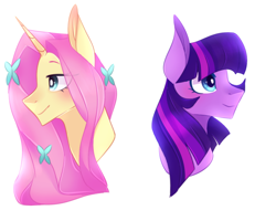 Size: 1000x800 | Tagged: safe, artist:waterz-colrxz, imported from derpibooru, fluttershy, twilight sparkle, earth pony, pony, unicorn, leak, spoiler:g5, bust, earth pony twilight, fluttershy (g5 concept leak), fluttershy (g5), g5, g5 concept leak style, g5 concept leaks, portrait, simple background, twilight sparkle (g5 concept leak), twilight sparkle (g5), unicorn fluttershy, white background