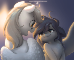 Size: 1762x1434 | Tagged: safe, artist:katputze, imported from derpibooru, oc, oc only, oc:kate, oc:kej, pegasus, pony, duo, eye contact, female, k+k, looking at each other, male, mare, race swap, stallion