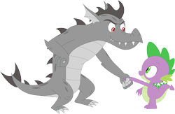 Size: 3592x2339 | Tagged: safe, artist:porygon2z, imported from derpibooru, spike, oc, oc:draco axel, dragon, dragon oc, duo, handshake, male, simple background, transparent background, vector