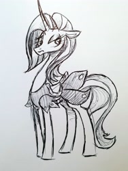 Size: 3024x4032 | Tagged: safe, artist:smirk, imported from derpibooru, sassy saddles, pony, female, monochrome, solo, traditional art