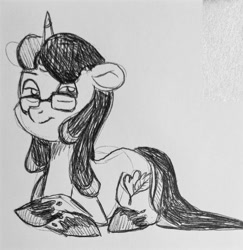 Size: 1227x1262 | Tagged: safe, artist:smirk, imported from derpibooru, oc, oc only, oc:quillian b. inkheart, pony, unicorn, doodle, monochrome, pen, sketch, solo, traditional art