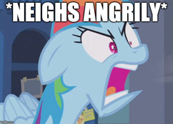 Size: 693x499 | Tagged: safe, edit, edited screencap, imported from derpibooru, screencap, rainbow dash, pegasus, pony, parental glideance, cropped, descriptive noise, female, horses doing horse things, image macro, meme, neigh, rainbow dash is best facemaker, solo