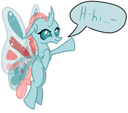 Size: 2457x2160 | Tagged: safe, artist:venaf, imported from derpibooru, ocellus, changedling, changeling, atg 2018, butterfly wings, cute, diaocelles, flying, high res, newbie artist training grounds, simple background, speech, text, transparent background, waving