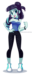 Size: 600x1389 | Tagged: safe, artist:riouku, imported from derpibooru, coloratura, epic fails (equestria girls), eqg summertime shorts, equestria girls, blushing, clothes, converse, female, open mouth, pants, pointed breasts, rara, shoes, simple background, sneakers, solo, white background, yoga pants