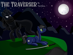 Size: 1024x774 | Tagged: safe, artist:littletigressda, artist:moonlightfan, imported from derpibooru, oc, oc only, earth pony, pony, katana, shadow, solo, sword, weapon