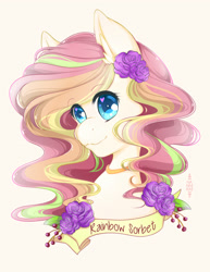 Size: 2550x3300 | Tagged: safe, artist:nanniras, imported from derpibooru, oc, oc only, oc:rainbow sorbet, pegasus, pony, blue eyes, bust, female, flower, flower in hair, mare, portrait, simple background, smiling, solo, transparent background