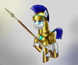 Size: 2300x1900 | Tagged: safe, artist:dukevonkessel, imported from derpibooru, earth pony, pony, armor, helmet, male, royal guard, solo, spear, weapon