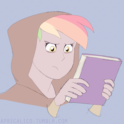 Size: 767x770 | Tagged: safe, artist:feellikeaplat, imported from derpibooru, oc, oc:rainbow feather, human, book, bust, humanized, interspecies offspring, magical lesbian spawn, offspring, parent:gilda, parent:rainbow dash, parents:gildash, solo