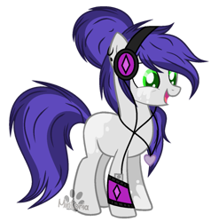 Size: 873x916 | Tagged: safe, artist:mintoria, artist:space--paws0w0, imported from derpibooru, oc, oc only, oc:roadwork track, earth pony, pony, armband, base used, coat markings, ear piercing, earring, female, headphones, ipod, jewelry, mare, necklace, piercing, simple background, socks (coat marking), socks (coat markings), solo, tongue out, transparent background