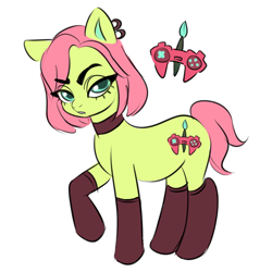 Size: 600x600 | Tagged: safe, artist:yasuokakitsune, imported from derpibooru, oc, oc only, oc:gamybrush, pony, choker, clothes, cutie mark, ponysona, solo, stockings, thick eyebrows, thigh highs