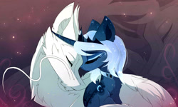 Size: 1731x1041 | Tagged: safe, artist:magnaluna, imported from derpibooru, princess luna, oc, oc:zefiroth, canon x oc, eyes closed, female, male, shipping, simple background, straight, zoom layer
