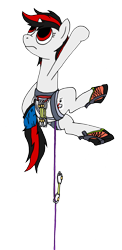 Size: 2839x5817 | Tagged: safe, artist:1438, imported from derpibooru, oc, oc only, oc:blackjack, pony, unicorn, fallout equestria, fallout equestria: project horizons, climbing, climbing harness, fanfic, fanfic art, female, hooves, horn, mare, rock climbing, simple background, solo, transparent background