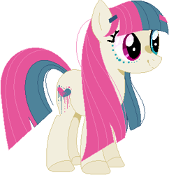 Size: 335x346 | Tagged: safe, artist:nocturna76, artist:selenaede, imported from derpibooru, oc, oc only, oc:cotton candy (ice1517), earth pony, pony, icey-verse, base used, face paint, female, hairpin, heterochromia, magical lesbian spawn, makeup, mare, next generation, offspring, parent:blossomforth, parent:trapeze star, parents:trapezeforth, simple background, solo, white background