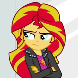 Size: 1080x1080 | Tagged: safe, imported from derpibooru, screencap, sunset shimmer, equestria girls, rainbow rocks, cropped, crossed arms, female, frustrated, solo