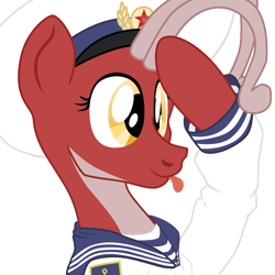 Size: 2800x2800 | Tagged: safe, artist:aaronmk, imported from derpibooru, oc, oc only, oc:posada, seapony (g4), atg 2018, clothes, female, hat, newbie artist training grounds, sailor, salut, salute, simple background, solo, tongue out, transparent background, uniform