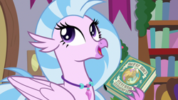 Size: 1280x720 | Tagged: safe, imported from derpibooru, screencap, silverstream, the hearth's warming club, book, cute, diastreamies, female, history, solo