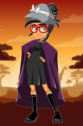 Size: 471x720 | Tagged: safe, artist:spike fancy, imported from derpibooru, a.k. yearling, daring do, human, equestria girls, boots, clothes, dress, dressup, female, game, glasses, hat, lipstick, shoes