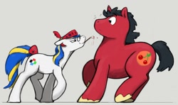 Size: 1391x824 | Tagged: safe, artist:raster dreams, imported from derpibooru, oc, oc only, oc:cherry filling, oc:dot matrix, earth pony, pony, unicorn, size difference