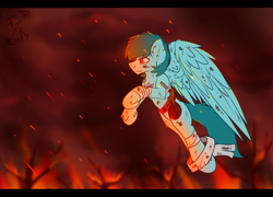 Size: 2500x1800 | Tagged: safe, artist:fkk, imported from derpibooru, oc, oc only, pegasus, pony, fire, flying, gift art, male, solo, stallion