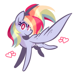 Size: 1036x1036 | Tagged: safe, artist:lillynya, edit, editor:grapefruitface, imported from derpibooru, rainbow dash, pegasus, pony, cropped, female, flying, heart, looking at you, mare, simple background, solo, white background, white pupils