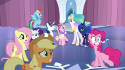 Size: 1280x720 | Tagged: safe, artist:chrzanek97, edit, edited screencap, editor:slayerbvc, imported from derpibooru, screencap, vector edit, applejack, fluttershy, pinkie pie, princess cadance, princess celestia, princess flurry heart, princess luna, rainbow dash, rarity, shining armor, twilight sparkle, alicorn, earth pony, pegasus, pony, unicorn, the crystalling, accessory-less edit, alicorn tetrarchy, alicorn triarchy, baby, baby pony, barehoof, diaper, ethereal mane, female, filly, floppy ears, foal, holding a pony, male, mane five, mare, missing accessory, panic, royal family, stallion, surprised, twilight sparkle (alicorn), vector, wide eyes, worried