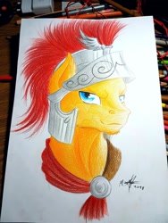 Size: 1600x2133 | Tagged: safe, artist:skyggetheumbrum, imported from derpibooru, flash magnus, pegasus, pony, helmet, male, traditional art