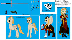 Size: 2000x1125 | Tagged: safe, artist:timejumper, imported from derpibooru, oc, oc only, oc:skirov ring, vampire, equestria girls, bloodborne, boots, clothes, collar, equestria girls-ified, estoc, gloves, gun, hand cannon, handgun, hat, lace, overcoat, pistol, reference sheet, shoes, skirt, sword, weapon, witch hunter