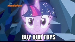 Size: 640x360 | Tagged: safe, edit, edited screencap, imported from derpibooru, screencap, tree of harmony, what lies beneath, buy our toys, image macro, implied twilight sparkle, meme, nickelodeon, sparkles, treelight sparkle