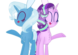 Size: 1024x731 | Tagged: safe, artist:shootingstarthepony, imported from derpibooru, starlight glimmer, trixie, female, lesbian, shipping, simple background, startrix, transparent background