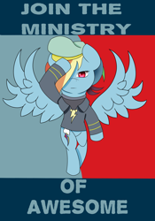 Size: 2100x3000 | Tagged: safe, artist:cocoapossibility, imported from derpibooru, rainbow dash, fallout equestria, hat, ministry mares, ministry of awesome, poster, propaganda, salute